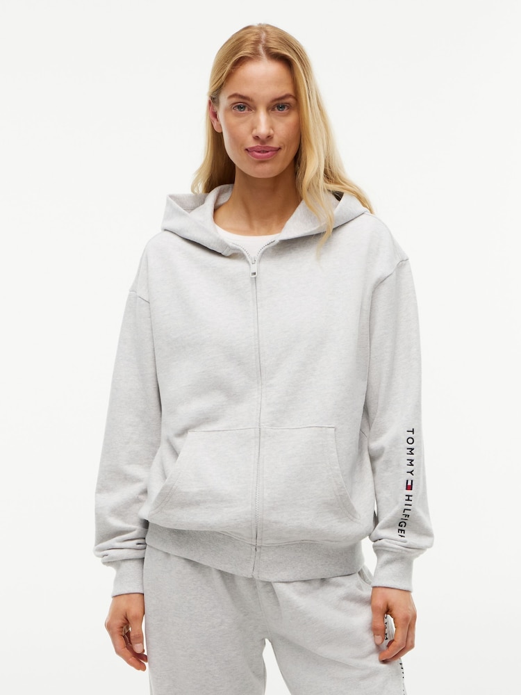Tommy Hilfiger Light Grey Essential Terry Relaxed Zip-Thru Lounge Hoodie - Image 1 of 5