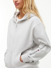 Tommy Hilfiger Light Grey Essential Terry Relaxed Zip-Thru Lounge Hoodie - Image 4 of 5