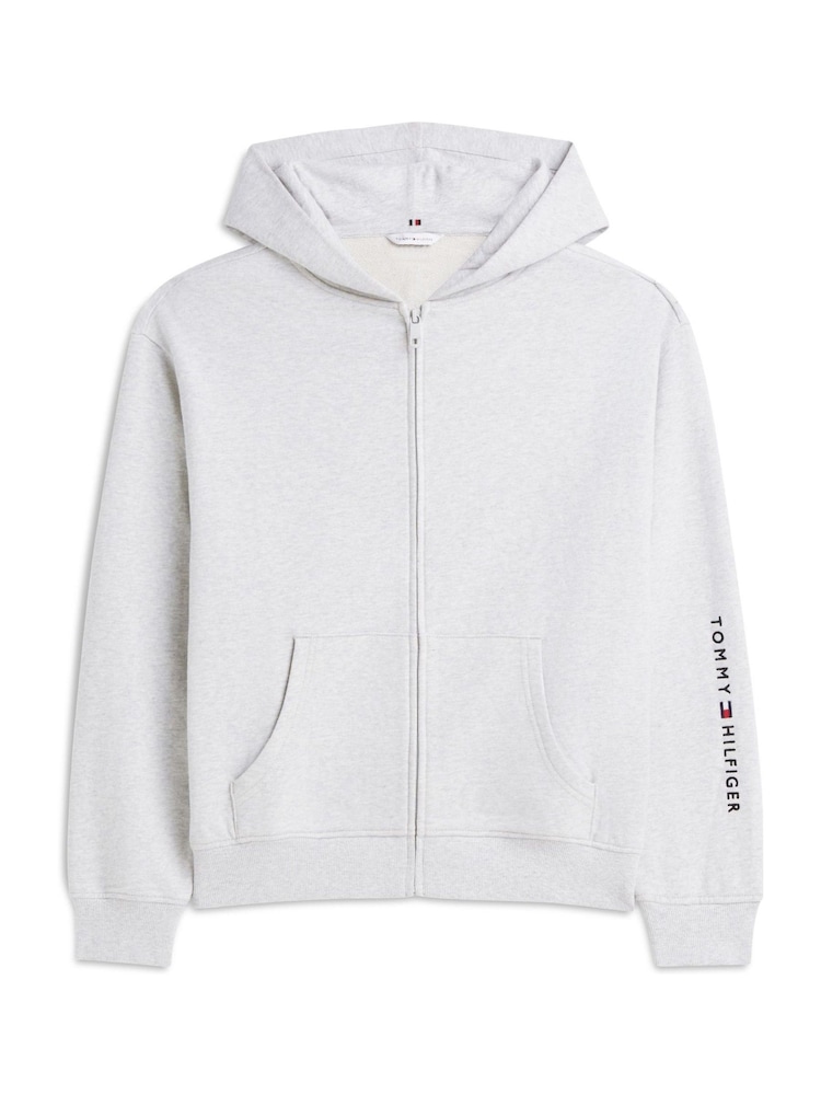 Tommy Hilfiger Light Grey Essential Terry Relaxed Zip-Thru Lounge Hoodie - Image 5 of 5