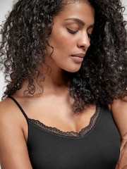 Black/White Lace Trim Cotton Blend Longline Vests 2 Pack - Image 4 of 8