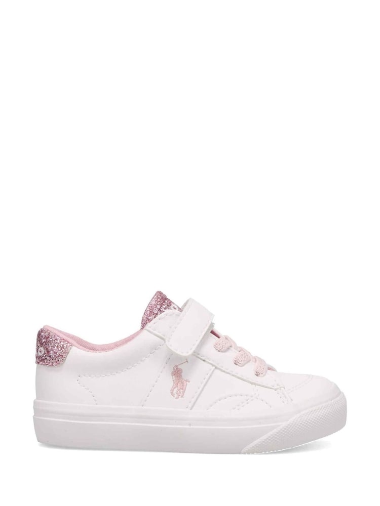 Polo Ralph Lauren White/Pink Kids Glitter Ryley Trainers - Image 1 of 4