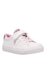 Polo Ralph Lauren White/Pink Kids Glitter Ryley Trainers - Image 2 of 4