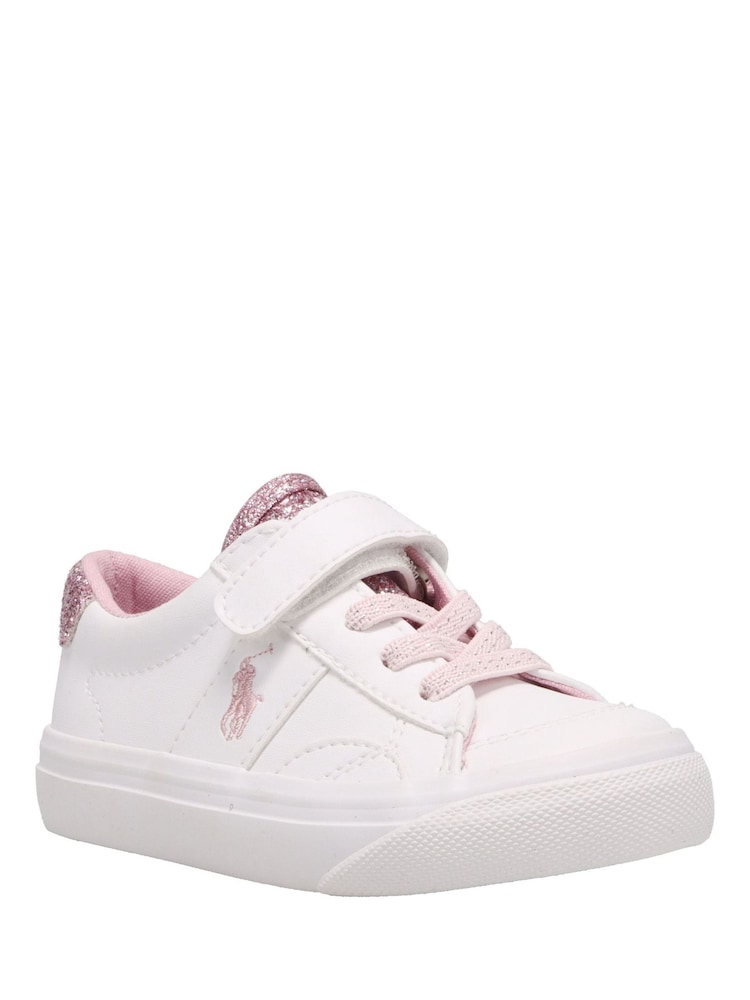Polo Ralph Lauren White/Pink Kids Glitter Ryley Trainers - Image 2 of 4
