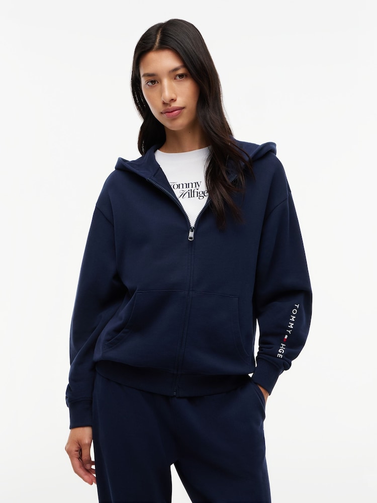 Tommy Hilfiger Blue Essential Terry Relaxed Zip-Thru Lounge Hoodie - Image 1 of 4