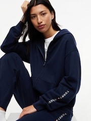 Tommy Hilfiger Blue Essential Terry Relaxed Zip-Thru Lounge Hoodie - Image 4 of 4