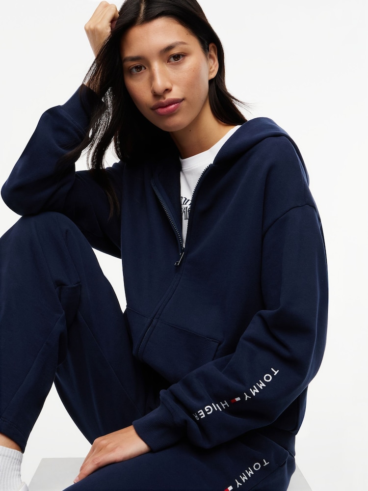 Tommy Hilfiger Blue Essential Terry Relaxed Zip-Thru Lounge Hoodie - Image 4 of 4