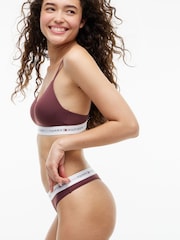Tommy Hilfiger Brown Signature Logo Microfibre Thong - Image 4 of 5