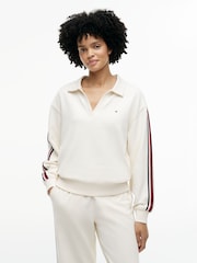 Tommy Hilfiger Ivory Global Stripe Relaxed Lounge Rugby Jumper - Image 1 of 5