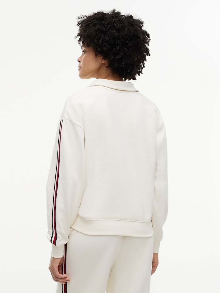 Tommy Hilfiger Ivory Global Stripe Relaxed Lounge Rugby Jumper - Image 2 of 5