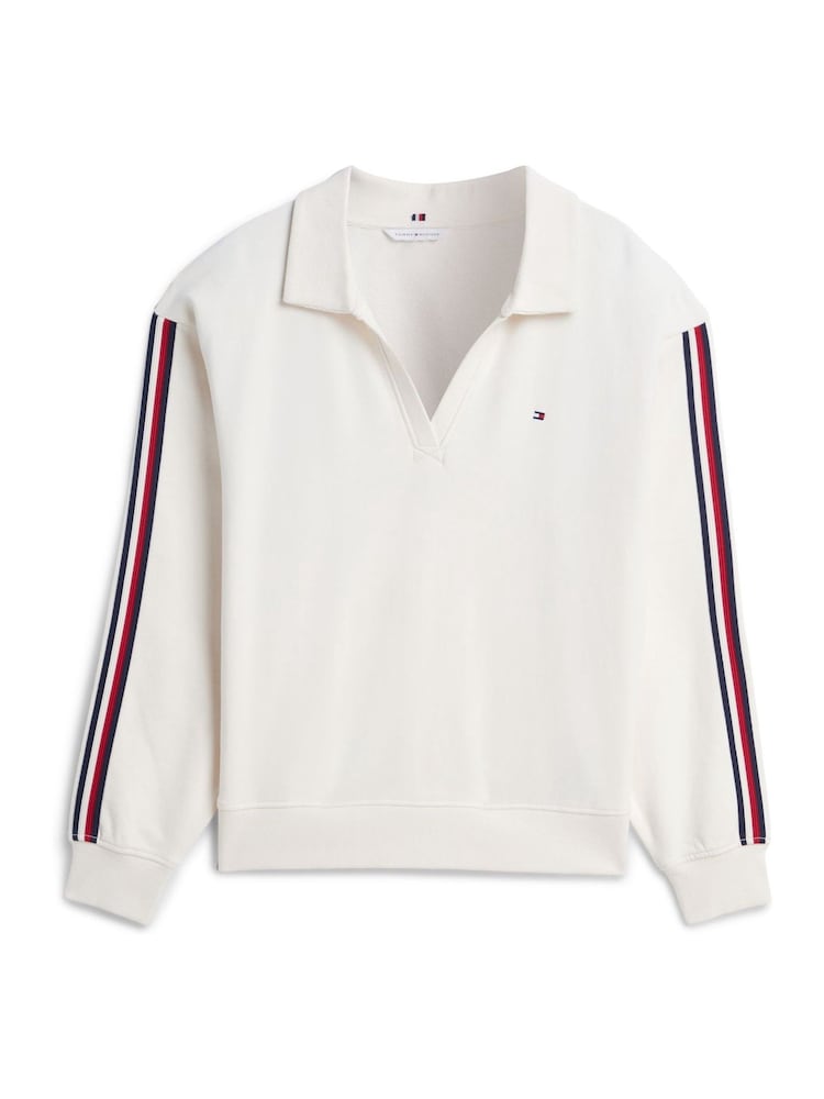 Tommy Hilfiger Ivory Global Stripe Relaxed Lounge Rugby Jumper - Image 5 of 5