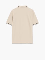 French Connection Brown Cotton Blend Textured Contrast Trims Zip-Up Short Sleeve Polo Shirt - Image 4 of 6