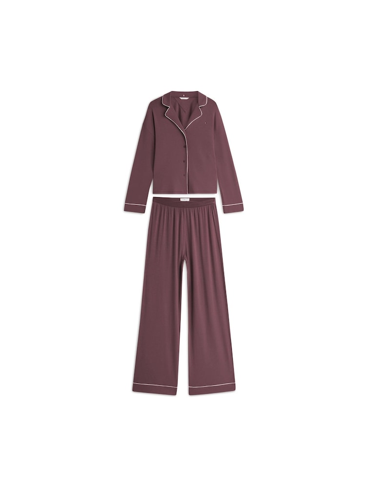 Tommy Hilfiger Brown Essential Piping Relaxed Pyjamas Set - Image 1 of 5 Tommy Hilfiger Brown Essential Piping Relaxed Pyjamas Set - Image 1 of 5