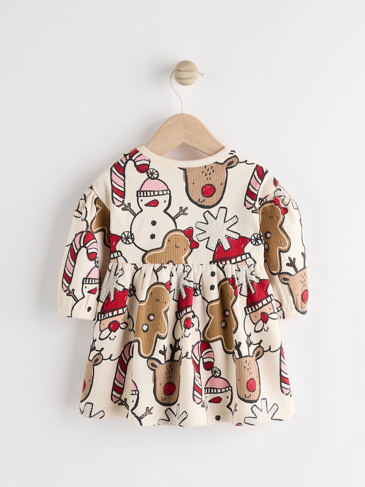 White/Red Character Christmas Baby Jersey 100% Cotton Dress With Tights Set (0mths-2yrs) - Image 2 of 7