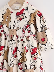 White/Red Character Christmas Baby Jersey 100% Cotton Dress With Tights Set (0mths-2yrs) - Image 3 of 7
