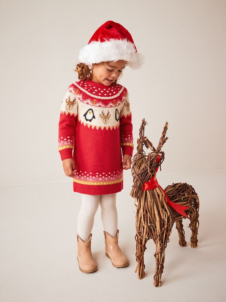 Red Reindeer Knitted Jumper Dress (3mths-7yrs) - Image 1 of 1