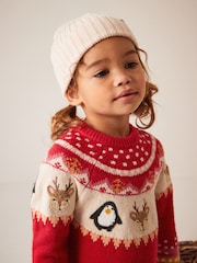 Red Reindeer Knitted Jumper Dress (3mths-7yrs) - Image 2 of 5