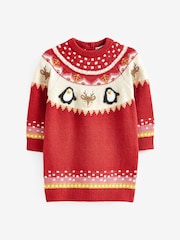 Red Reindeer Knitted Jumper Dress (3mths-7yrs) - Image 3 of 5