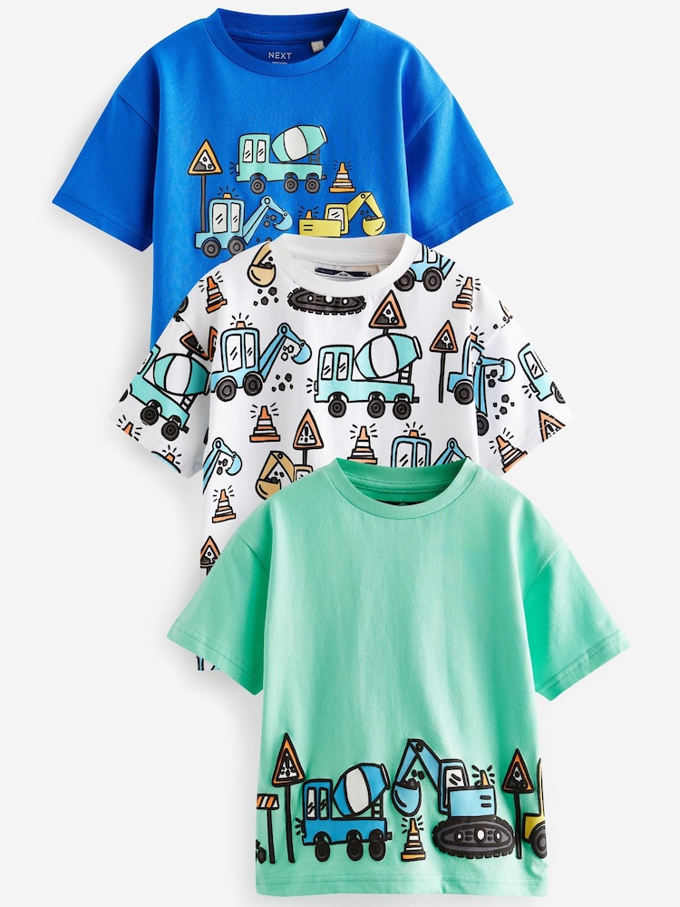 Blue/Green Transport Short Sleeve T-Shirts 3 Pack (3mths-7yrs) - Image 1 of 3 Blue/Green Transport Short Sleeve T-Shirts 3 Pack (3mths-7yrs) - Image 1 of 3