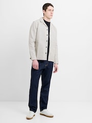 French Connection White Cotton Textured Relaxed Collar Button Long Sleeve Shacket - Image 1 of 6