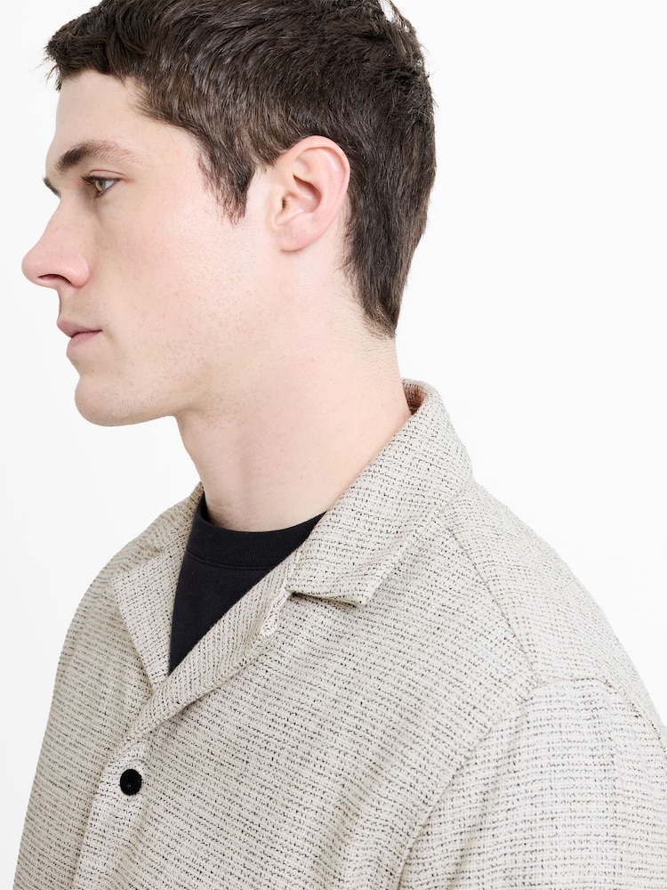 French Connection White Cotton Textured Relaxed Collar Button Long Sleeve Shacket - Image 2 of 6 French Connection White Cotton Textured Relaxed Collar Button Long Sleeve Shacket - Image 2 of 6