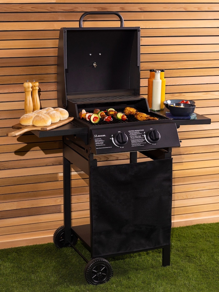 Charles Bentley Black Garden Deluxe 2 Burner Gas BBQ - Image 1 of 6
