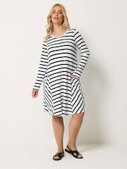 Yours Curve Black Stripe Drape Pocket Dress - Image 2 of 5