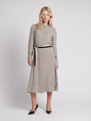 U.S. Polo Assn. Brown Womens Striped Trim Print Midi Dress - Image 1 of 7