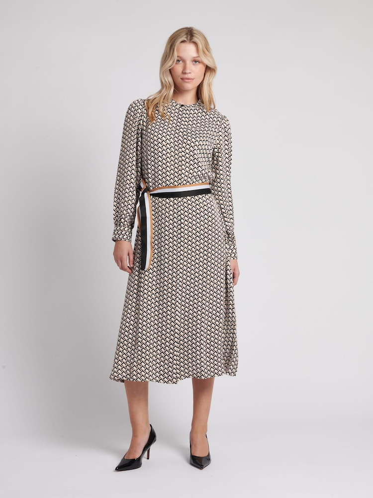 U.S. Polo Assn. Brown Womens Striped Trim Print Midi Dress - Image 1 of 7