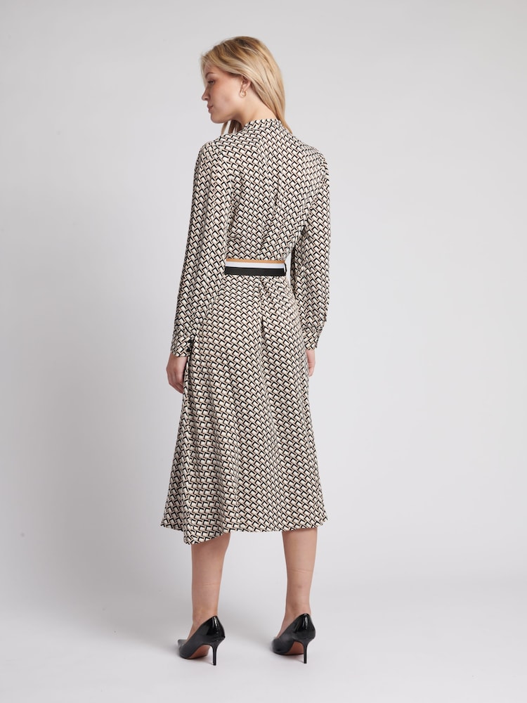 U.S. Polo Assn. Brown Womens Striped Trim Print Midi Dress - Image 2 of 7 U.S. Polo Assn. Brown Womens Striped Trim Print Midi Dress - Image 2 of 7