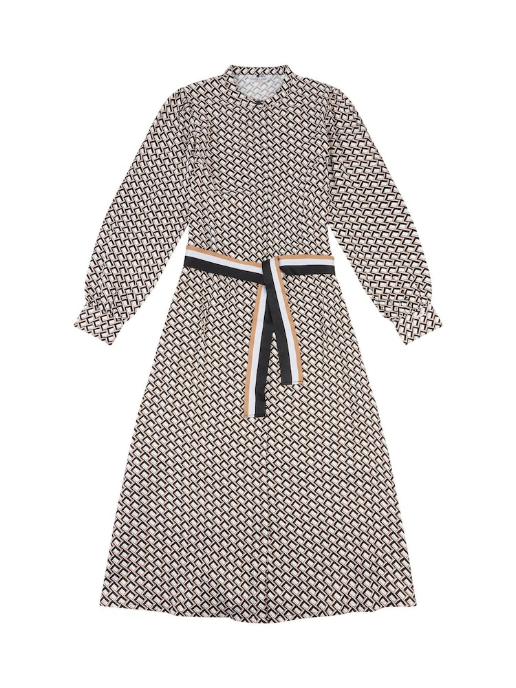 U.S. Polo Assn. Brown Womens Striped Trim Print Midi Dress - Image 6 of 7