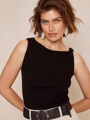 Mint Velvet Twist Shoulder Black  Top - Image 1 of 4