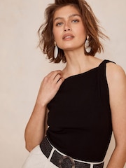 Mint Velvet Twist Shoulder Black  Top - Image 2 of 4