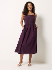 M&Co Purple Linen Blend Cornelli Dress - Image 1 of 5
