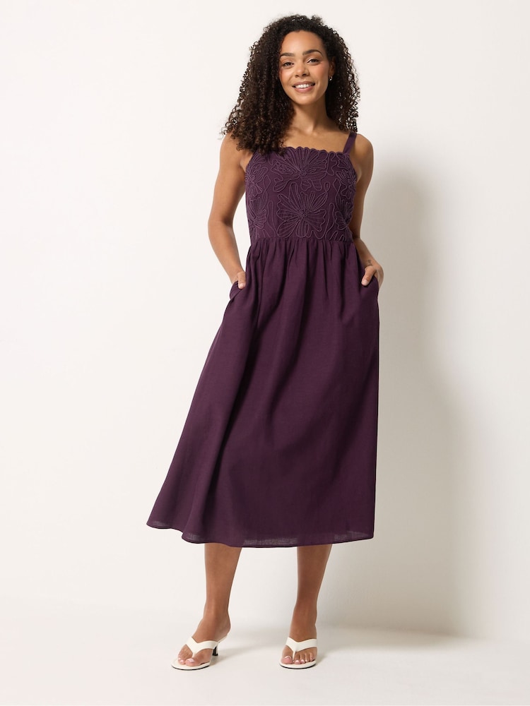 M&Co Purple Linen Blend Cornelli Dress - Image 1 of 5 M&Co Purple Linen Blend Cornelli Dress - Image 1 of 5