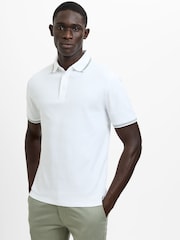 French Connection White Cotton Contrast Trim Button Short Sleeve Polo Shirt - Image 1 of 6