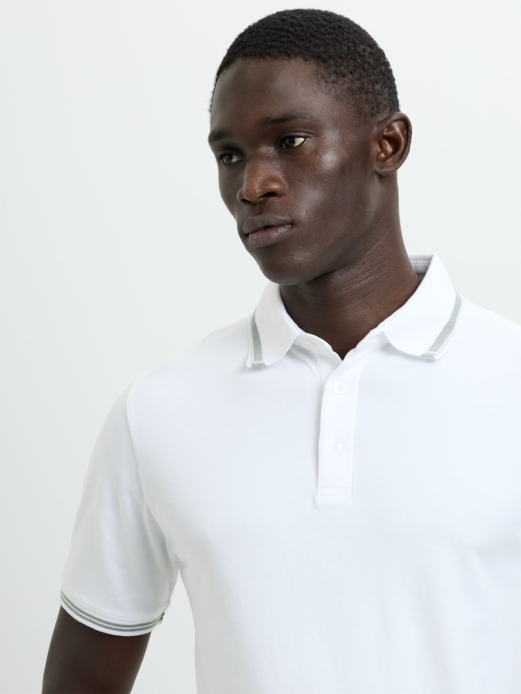French Connection White Cotton Contrast Trim Button Short Sleeve Polo Shirt - Image 2 of 6