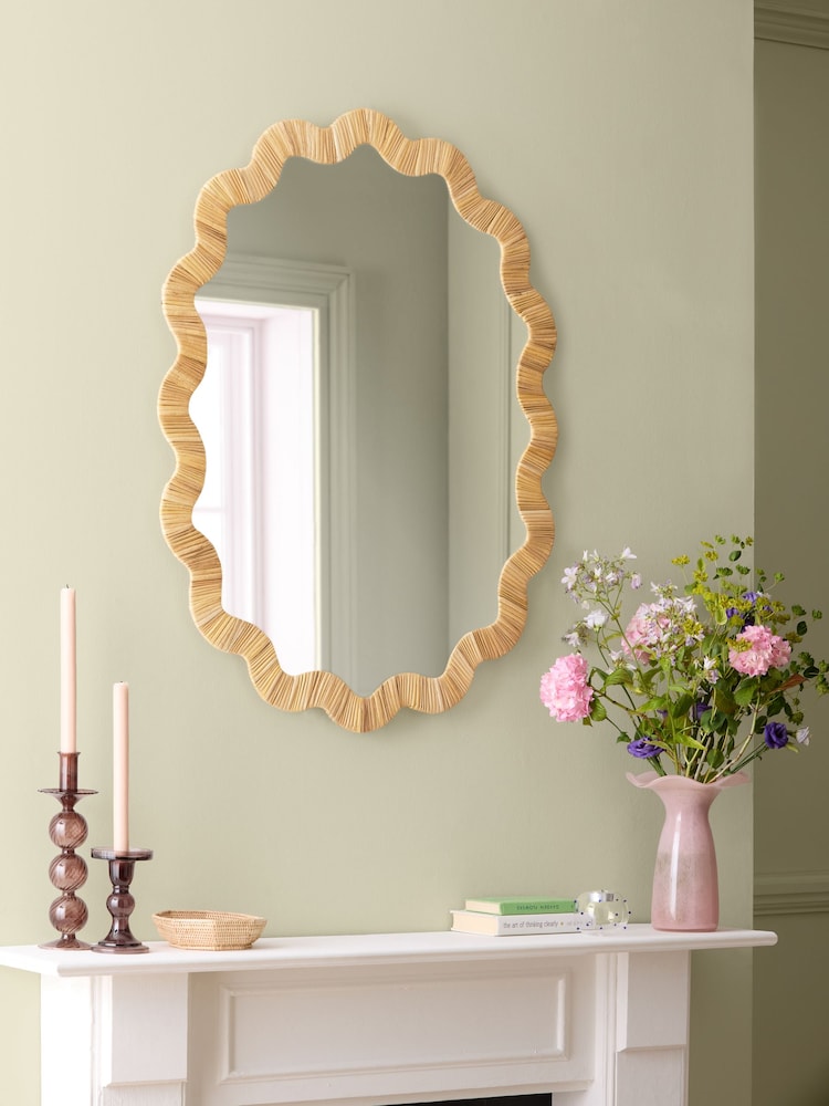 Nina Campbell Natural Hand Woven Scallop Frame Wall Mirror - Image 1 of 6