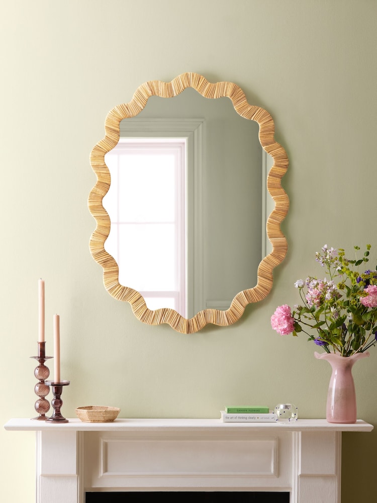 Nina Campbell Natural Hand Woven Scallop Frame Wall Mirror - Image 2 of 6