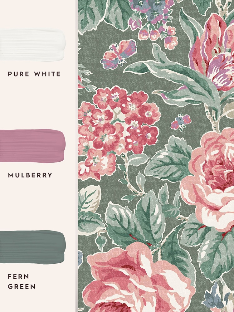 Laura Ashley Fern Green Wild Roses 10M Wallpaper - Image 2 of 3