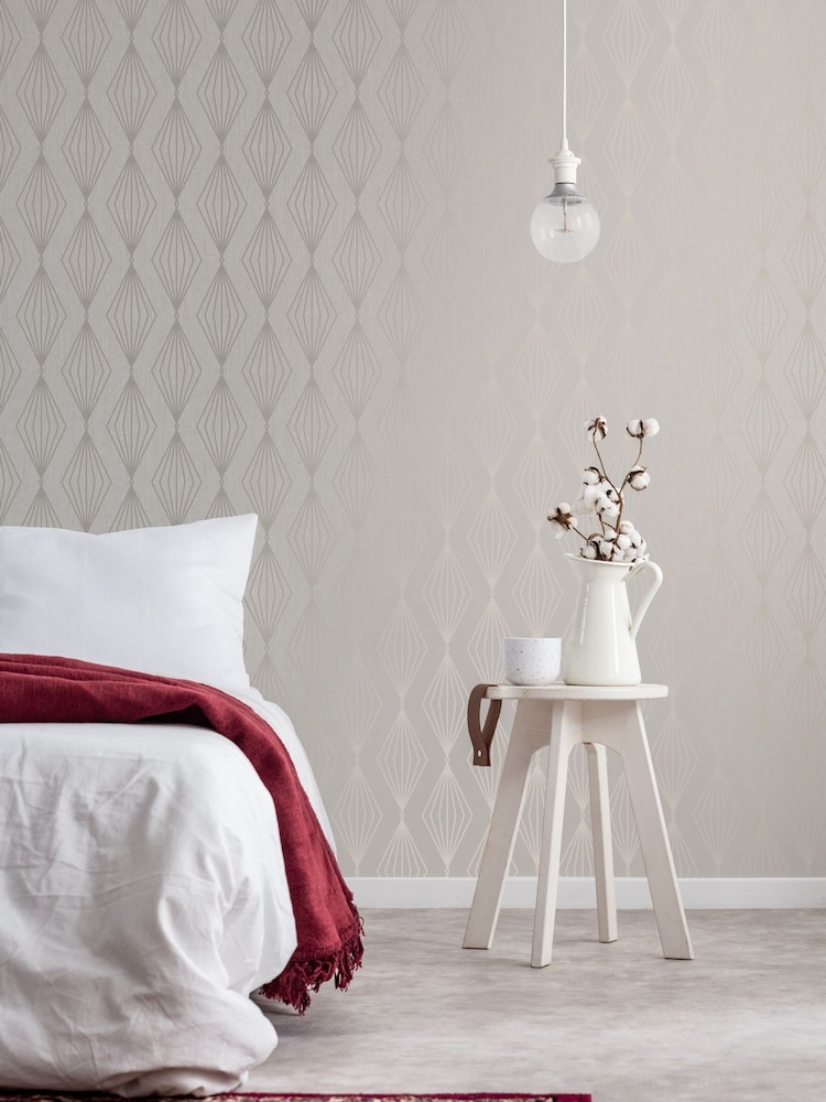 Art For The Home Pearl White Boutique Marquise Geo 10M Wallpaper - Image 1 of 3