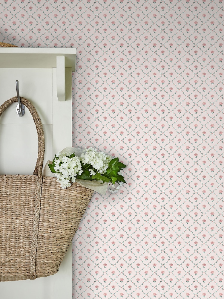 Laura Ashley Coral Pink Kate 10M Wallpaper - Image 1 of 4