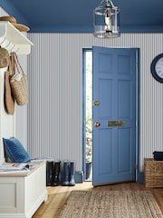Laura Ashley Smoke Blue Farnworth Stripe 10M Wallpaper - Image 1 of 3