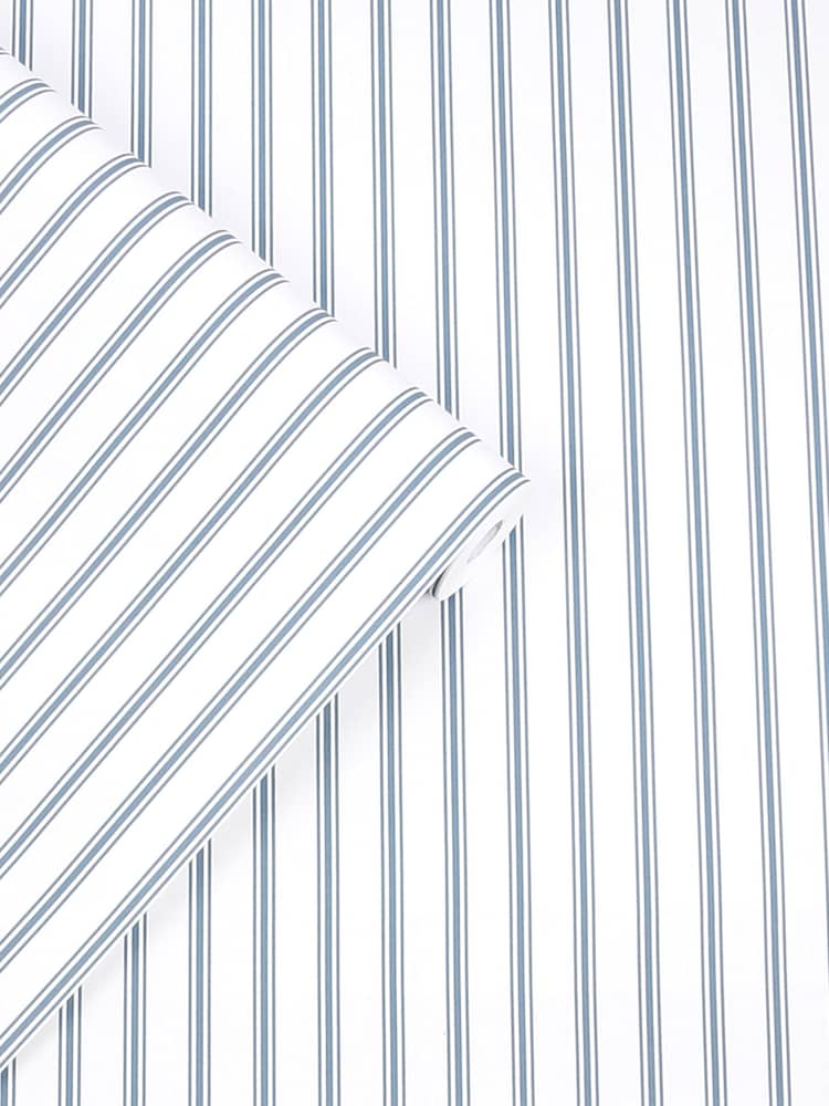 Laura Ashley Smoke Blue Farnworth Stripe 10M Wallpaper - Image 2 of 3