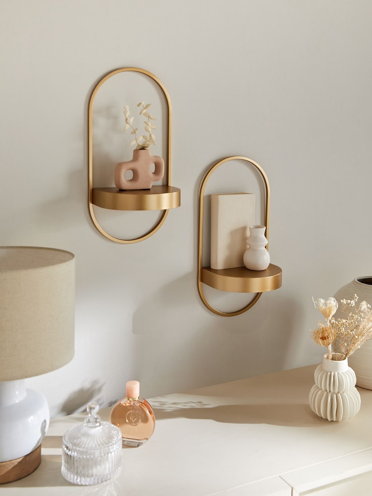 Gold Bronx Set of 2 Display Shelves - Image 2 of 5
