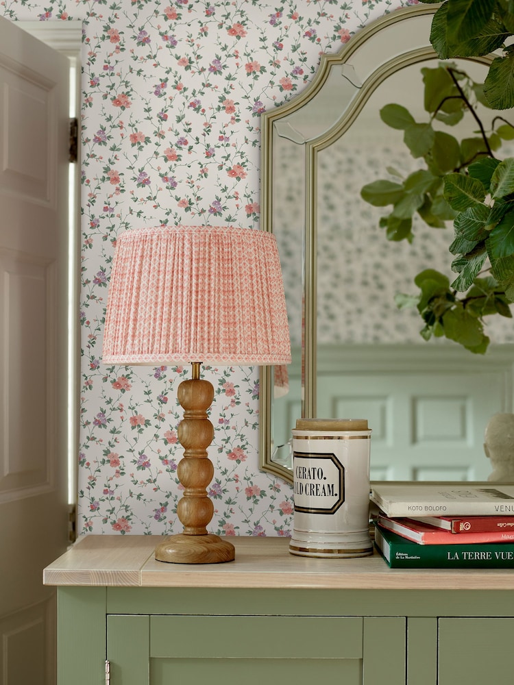 Laura Ashley Coral Pink Priory 10M Wallpaper - Image 1 of 3