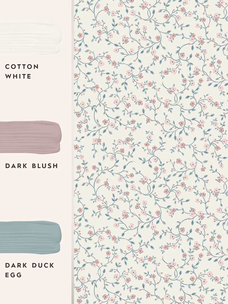 Laura Ashley Dark Duck Egg Blue Blencow Sprig 10M Wallpaper - Image 3 of 3