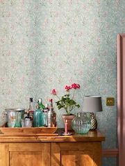 Laura Ashley Dark Duck Egg Blue Mosedale Posy 10M Wallpaper - Image 1 of 3
