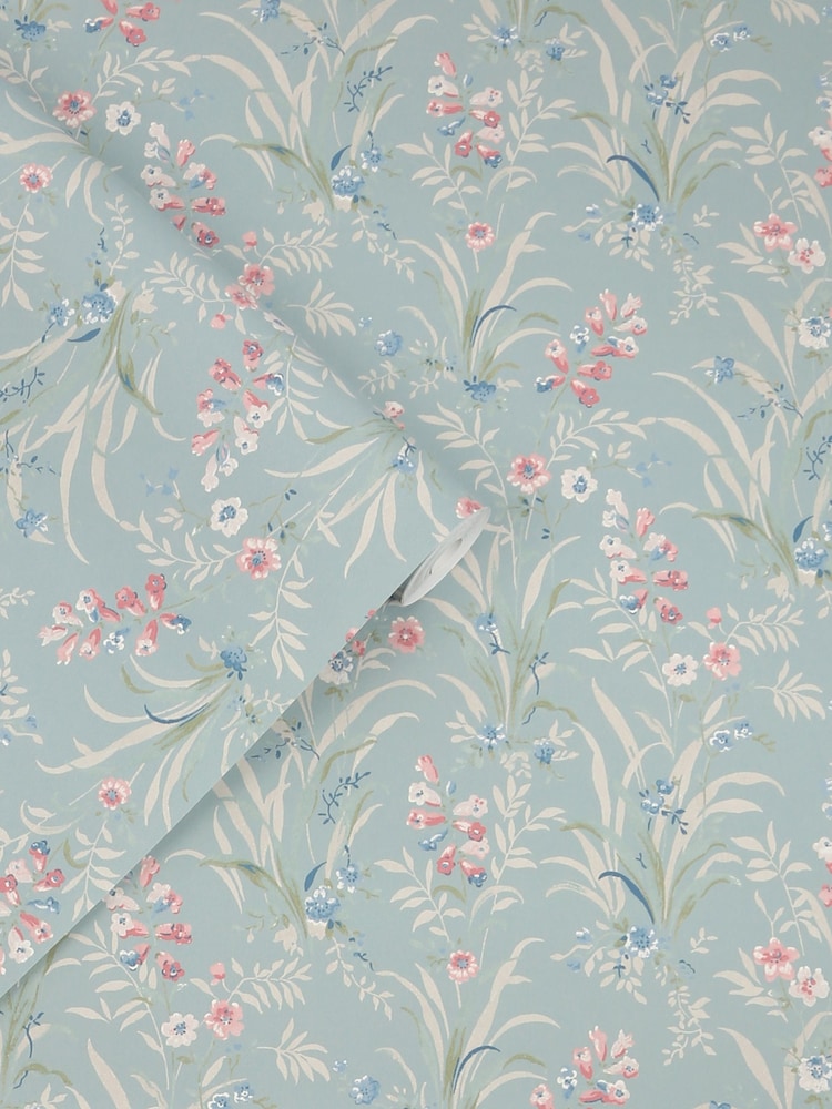 Laura Ashley Dark Duck Egg Blue Mosedale Posy 10M Wallpaper - Image 2 of 3 Laura Ashley Dark Duck Egg Blue Mosedale Posy 10M Wallpaper - Image 2 of 3