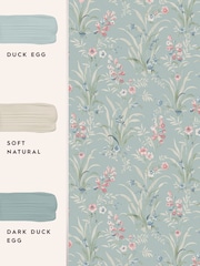 Laura Ashley Dark Duck Egg Blue Mosedale Posy 10M Wallpaper - Image 3 of 3