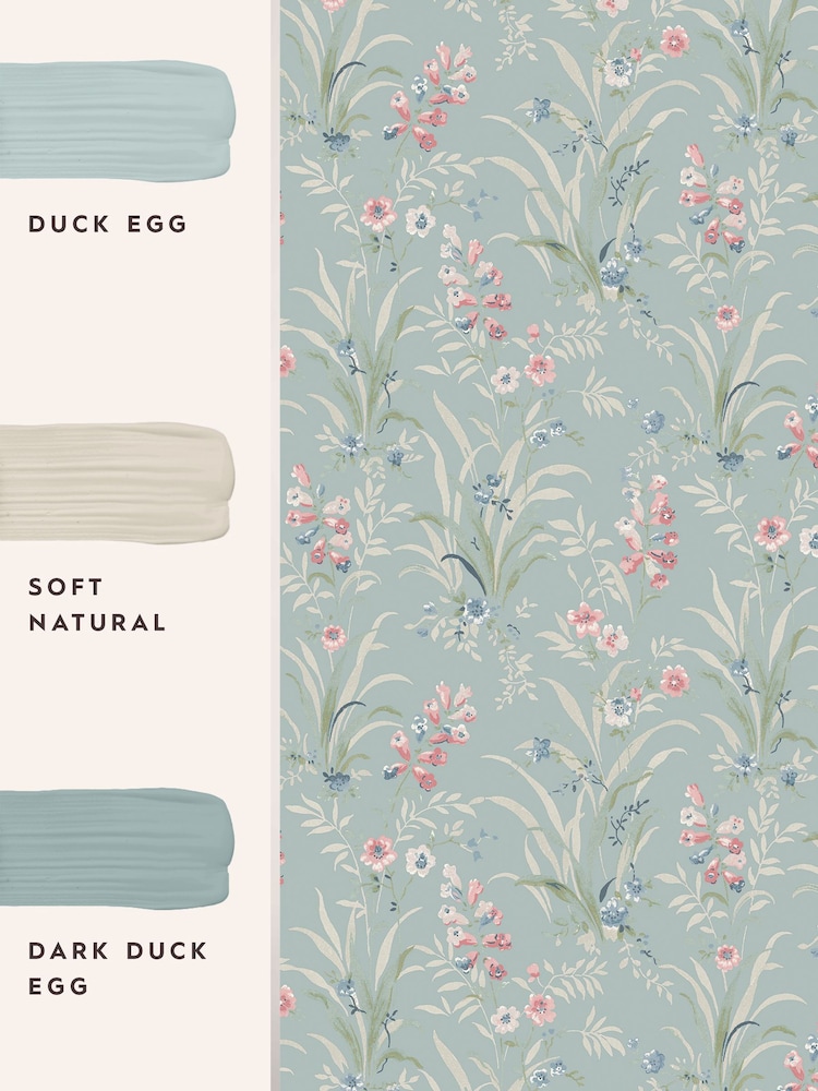 Laura Ashley Dark Duck Egg Blue Mosedale Posy 10M Wallpaper - Image 3 of 3 Laura Ashley Dark Duck Egg Blue Mosedale Posy 10M Wallpaper - Image 3 of 3